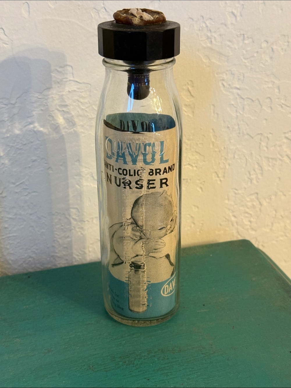 Davol Antique Baby Nurser Bottle with Blue Label